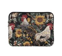 Custodia trapuntata per computer portatile vintage, motivo gallo e girasole, con imbottitura imbottita, leggera, per ufficio e viaggi, taglia M