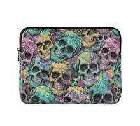 Custodia trapuntata per laptop con teschio colorato, protegge il tuo computer portatile, sottile e leggera, custodia imbottita resistente all'acqua, grande