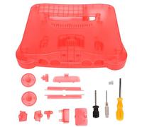 Custodia traslucida per console per videogiochi retrò, guscio protettivo N64, materiale ABS premium con accessori kit completo, alloggiamento di ricambio ispessito per console N64 (Rosso chiaro