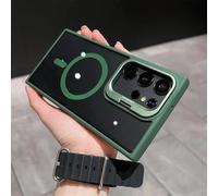 Custodia trasparente con supporto nascosto per Samsung Galaxy S25 S24 Ultra S22 Plus S23 FE, antiurto, magnetica, con ricarica wireless, colore verde alpino, per S23FE