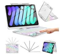 Custodia trasparente con tastiera wireless per iPad Mini 7 (A7 Pro 2024)/Mini 6 (2021) 8,3 pollici, con portapenne e trackpad multi-touch, retroilluminazione a 7 colori, custodia girevole a 360 per