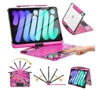 Custodia trasparente con tastiera wireless per iPad Mini 7 (A7 Pro 2024)/Mini 6 (2021) 8,3 pollici, con portapenne e trackpad multi-touch, retroilluminazione a 7 colori, custodia girevole a 360 per