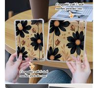Custodia trasparente e bellissima, fresca e delicata per Kobo, realizzata in materiale TPU trasparente anti-caduta, con motivo a fiori neri, adatta per i lettori di e-book Kobo TPU