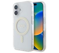 Custodia trasparente Guess Glitter Circle MagSafe per iPhone 16 Plus