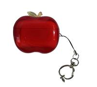 Custodia trasparente in TPU a forma di mela con design a ramo rotante for AirPods Pro di prima e seconda generazione(Red,Pro1)