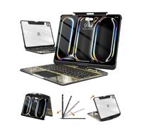Custodia trasparente per tastiera per iPad Pro 11" (M5/M4, 2025/2024) Tastiera wireless con retroilluminazione a 7 colori, custodia protettiva girevole a 360° con portapenne, trackpad multi-touch