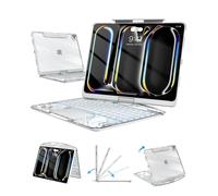 Custodia trasparente per tastiera per iPad Pro 11" (M5/M4, 2025/2024) Tastiera wireless con retroilluminazione a 7 colori, custodia protettiva girevole a 360° con portapenne, trackpad multi-touch