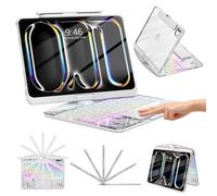 Custodia trasparente per tastiera wireless per iPad Pro 11 pollici (M5/M4) 2025/2024 con portapenne e trackpad multi-touch, PCB visibile, retroilluminazione a 3 luminosità e 7 colori, girevole a 360
