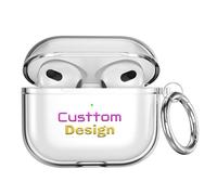 Custodia trasparente personalizzata per AirPods di 3a/3a generazione con moschettone portachiavi, cover personalizzata morbida protettiva antiurto per Apple iPod di 3a generazione, nome logo foto