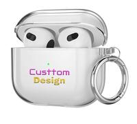 Custodia trasparente personalizzata per AirPods Pro di 3a/3a generazione con moschettone portachiavi, cover personalizzata morbida protettiva antiurto per Apple iPod di 3a generazione, nome del logo