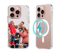 Custodia trasparente personalizzata per Apple iPhone 17e 17 Air 16e 16 15 14 13 12 11 Pro,Max,Plus,Mini, compatibile con Magsafe,custodia magnetica per telefono personalizzata con nome e logo con foto