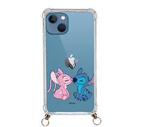 Custodia ufficiale per iPhone 14 Plus di Lilo & Stitch con ciondolo a forma di bacio trasparente per proteggere il tuo cellulare. Scegli il tipo di custodia che più ti piace con licenza ufficiale