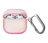 Custodia UNIQ Iridescia per AirPods 4, modello Hang Case, colore rosa prisma.
