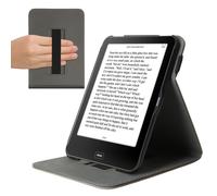 kwmobile Custodia verticale compatibile con Tolino Vision 1/2 / 3/4 HD - in pelle nabuk sintetica con fascia mano e leggìo - Standing Cover e-Reader Flip Case - Amore grigio