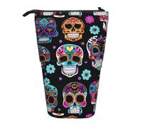 Custodia verticale retrattile con stampa Sugar Skull, adatta per penne, cosmetici e piccoli oggetti essenziali, uso quotidiano, Nero, One Size, Alla moda