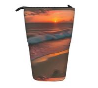 Custodia verticale retrattile con stampa Sunset at The Beach, adatta per penne, cosmetici e piccoli oggetti essenziali, uso quotidiano