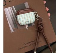 Custodia vintage a quadri marroni, accessori in pelle per 1/2/3/Pro/Pro2, cover protettiva unica, pendente alla moda AirPods1/2,AirPods Pro,AirPods 3,AirPods Pro (2nd generation),AirPods 4,AirPods Pro