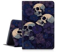 Custodia viola con teschio floreale per iPad 9a/8a/7a generazione 10,2" 2021/2020/2019, custodia pieghevole in pelle PU antiurto con funzione di accensione/spegnimento automatico per iPad da 10,2