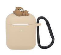 Custodia Wonhibo per Airpods, morbida custodia in silicone a forma di animale per Airpod 1 e 2 con portachiavi (orso cachi)
