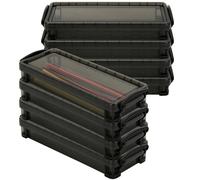 Custodie in plastica per matite da scrivania, semitrasparenti, 8 pezzi, con design rettangolare nero, chiusure a scatto, grande capacità, impilabili, compatte, per casa, ufficio e scuola, ideali