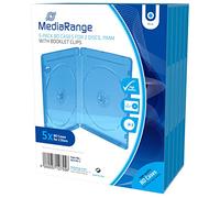 Custodie Mediarange doppie a 2 posti per cd, dvd e blu ray slim 11mm con tasca trasparente per copertina, confezione da 5 pezzi