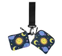 Custodie per carte di credito da donna con glitter finti a forma di sole e luna, piccoli organizer portatili per denaro con cinturino da polso, per donne, confezione da 2, Falso Glitter cartone