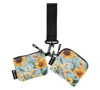 Custodie per carte d'identità da donna, motivo fiori autunnali, colore blu, con tasca portamonete con cerniera, per lavoro, viaggi, confezione da 2, Fiori Autunno Blu, 1 size