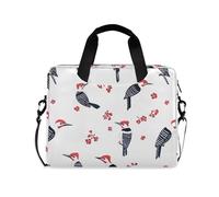 Custodie per computer portatili a tracolla con maniglia e tracolla da 15,6 pollici borsa da trasporto con cerniera divertente uccello rosso dal ventre rosso picchio bianco