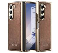 Custodie per Galaxy Z Fold6, Z Fold 6 Cover con Pellicola Protettiva Integrata Anti-Impronte, Custodia in Pelle per Samsung Galaxy Z Fold6 con Pellicola Protettiva Frontale-Marrone