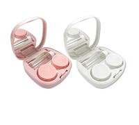 Custodie per lenti a contatto da viaggio con specchio, 2 pezzi, portatili, mini contenitori, a prova di perdite, con tappi L e R, per viaggi d'affari, rosa, bianco, 6.9 x 6.9 x 2.3cm, Portatile