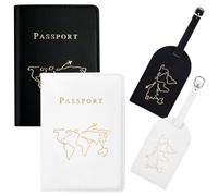 Custodie per Passaporto e Etichette Valigie, 2 Pezzi Porta Passaporto da Viaggio in Pelle PU e 2 Pezzi Etichette per Bagagli per Donna Uomo (Nero+Bianco)