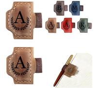 Custom Bygone Mark Bookmark with Pen Holder, 26 Letters Name Initial Personalized Leather Book Mark for Reading Women Men Book Lovers (Brown,W)