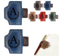 Custom Bygone Mark Bookmark with Pen Holder, 26 Letters Name Initial Personalized Leather Book Mark for Reading Women Men Book Lovers (Blue,T)