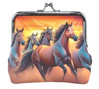 Custom Cavalli Galoppo Crepuscolo Vivido In Pelle Portamonete Delle Donne Bacio Blocco Del Sacchetto di Cambiamento di, Cavalli al galoppo Dusk Vivid, classico