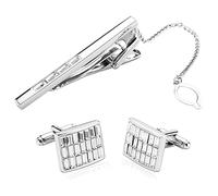 Custom Cufflinks and Tie Clip for Men, Silver White Stainless Steel Bow Tie Clip On Rectangle Cool Cufflinks Suit Accessories Tie Accessories