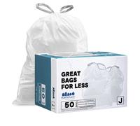 Custom Fit Trash Bags, Compatible with simplehuman Code J (50 Count), White Drawstring Garbage Liners 10-10.5 Gallon / 38-40 Liter, 21"" x 28""