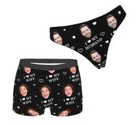 Custom I Love My Wife Husband Matching Boxers Thongs for Couples Personalized Face Boxer Briefs Couples Photo Underwear Set-1
