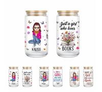 Custom Just A Girl Who Loves Books Regali per le donne tazze di vetro di caffè freddo con coperchi e cannucce Lettura personalizzata Regali Bookish Book Theme Bookworm Regalo per insegnante