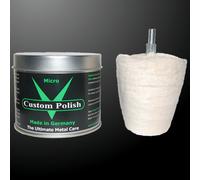 Custom Polish Micro - Pasta per la lucidatura di cromature e cerchi, incluso tampone di forma conica, barattolo da 400 g