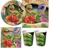 CUSTOM PRINT SHOPPING DINOSAURI ANIMALI Coordinato ADDOBBI TAVOLA Festa A TEMA DINOSAURI ANIMALI PER 8 OSPITI KIT(8 PIATTI,8 BICCHIERI,16 TOVAGLIOLI,1 TOVAGLIA)