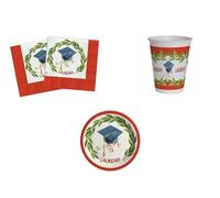 CUSTOM PRINT SHOPPING LAUREA Coordinato ADDOBBI TAVOLA LAUREA DOTTORE, DOTTORESSA party PER 40 OSPITI KIT(40 PIATTI,40 BICCHIERI,40TOVAGLIOLI,1 TOVAGLIA,)
