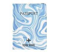 custom PU Leather Passport Holder Cover Personalized Waterproof Vaccine Card Holder Cover Combo for Women Men Cute Passport Book Travel Essentials Blue Aqua Waves