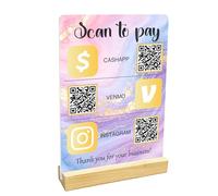 Custom QR Code Sign, Insegna in Acrilico Scan-to-Pay Personalizzata con Base in Legno, Supporto Display QR Code Multiuso per Piccole Imprese, Social Media & Pagamento per Negozio, Salone, Caffetteria
