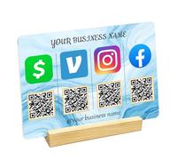 Custom QR Code Sign, Insegna in Acrilico Scan-to-Pay Personalizzata con Base in Legno, Supporto Display QR Code Multiuso per Piccole Imprese, Social Media & Pagamento per Negozio, Salone, Caffetteria