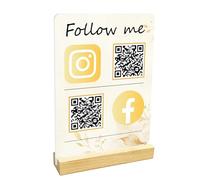 Custom QR Code Sign, Insegna in Acrilico Scan-to-Pay Personalizzata con Base in Legno, Supporto Display QR Code Multiuso per Piccole Imprese, Social Media & Pagamento per Negozio, Salone, Caffetteria