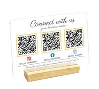 Custom QR Code Sign, Insegna in Acrilico Scan-to-Pay Personalizzata con Base in Legno, Supporto Display QR Code Multiuso per Piccole Imprese, Social Media & Pagamento per Negozio, Salone, Caffetteria