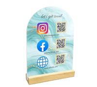 Custom QR Code Sign, Insegna in Acrilico Scan-to-Pay Personalizzata con Base in Legno, Supporto Display QR Code Multiuso per Piccole Imprese, Social Media & Pagamento per Negozio, Salone, Caffetteria