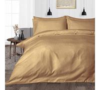 Custom Silk 3 PCs Duvet Cover Set, 100% Egyptian Cotton 400 Thread Count, Soft and Breathable Premium Quality, Taupe Stripe, Emperor Size