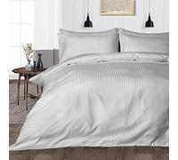 Custom Silk 3 PCs Duvet Cover Set, 100% Egyptian Cotton 400 Thread Count, Soft and Breathable Premium Quality, Light Grey Stripe, UK King Size