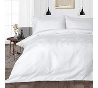 Custom Silk 3 PCs Duvet Cover Set, 100% Egyptian Cotton 400 Thread Count, Soft and Breathable Premium Quality, White Stripe, Emperor Size